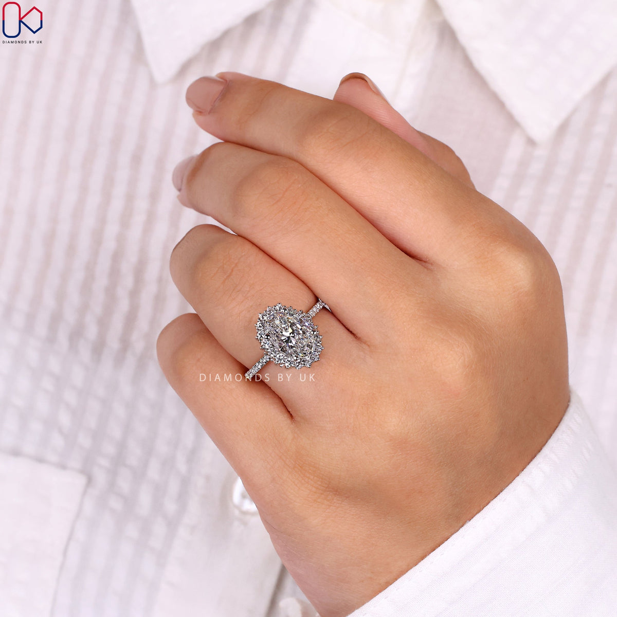 Oval Halo Engagement Ring - Pave Setting