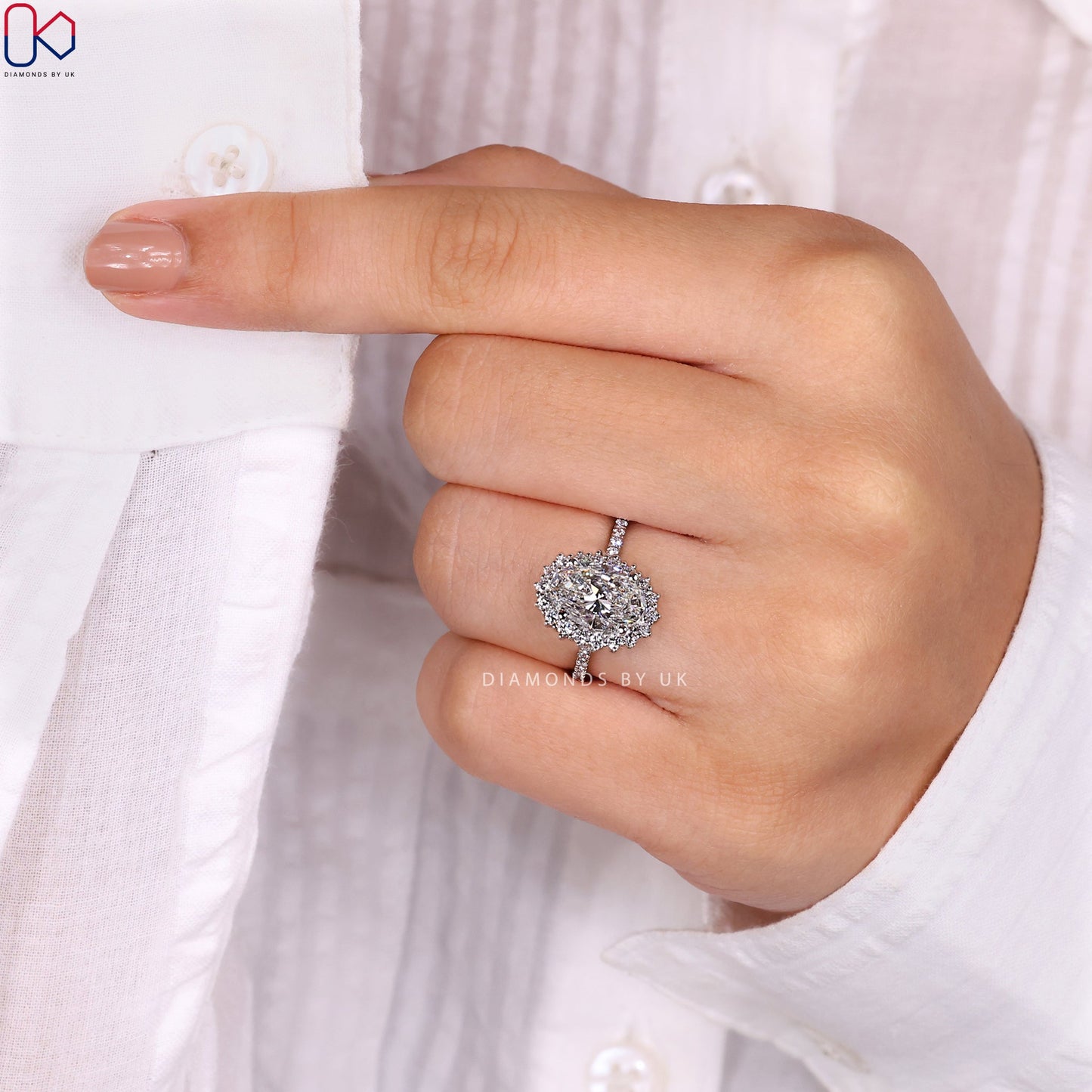 Oval Halo Engagement Ring - Pave Setting