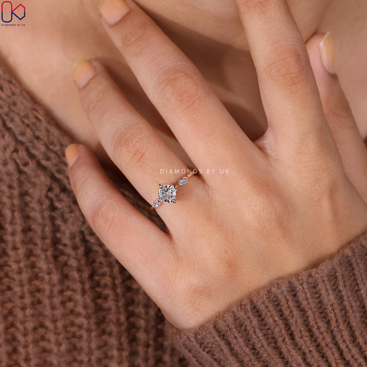 Yellow Gold Cushion Cut Diamond Engagement Ring