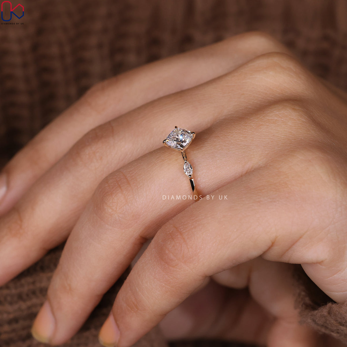 Yellow Gold Cushion Cut Diamond Engagement Ring