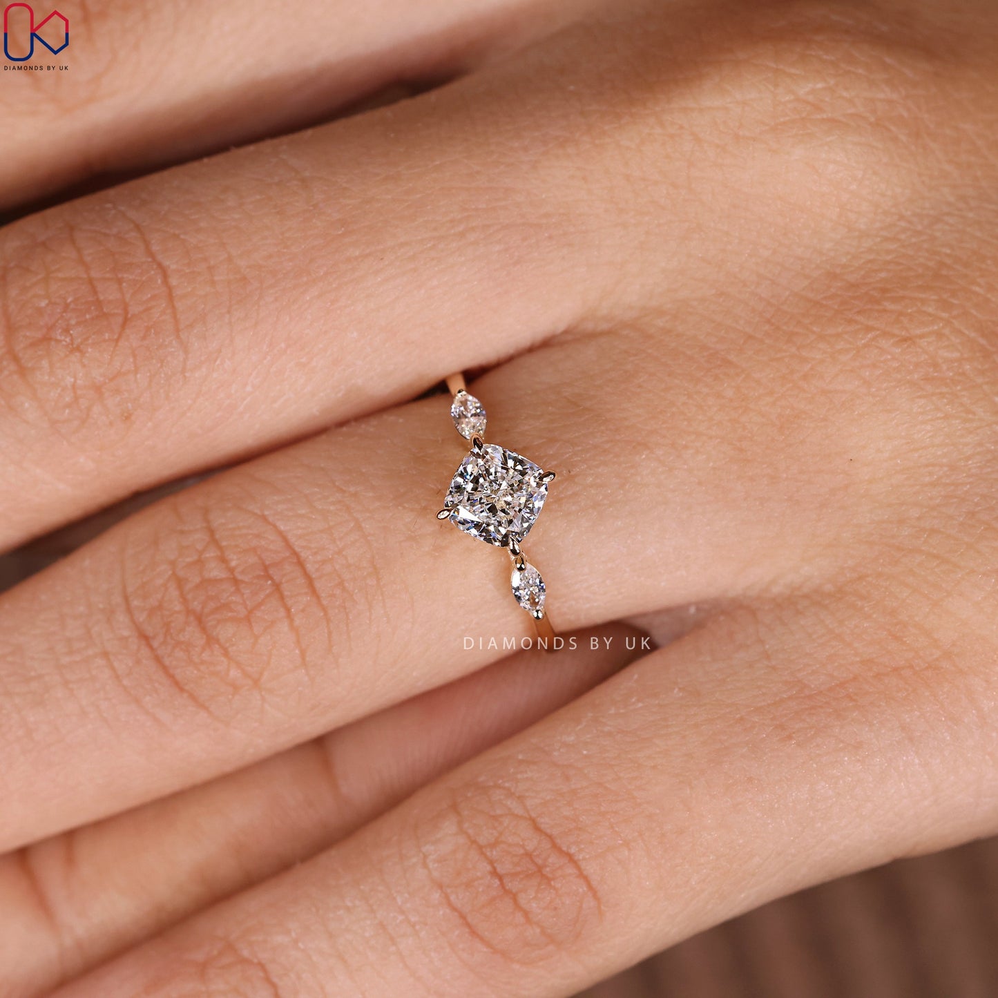 Yellow Gold Cushion Cut Diamond Engagement Ring