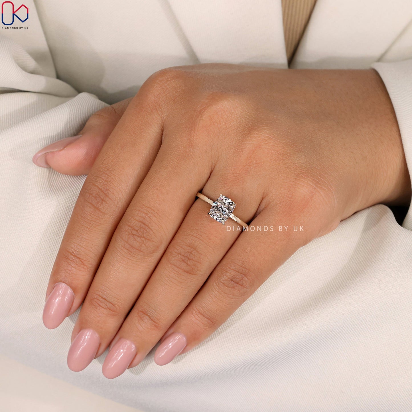 Elongated Cushion Engagement Ring - Solitaire Setting