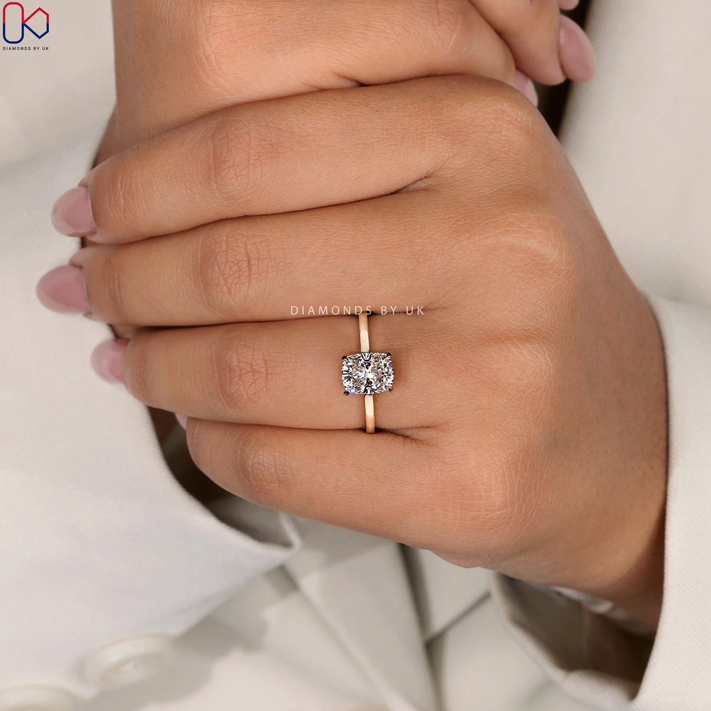 Elongated Cushion Engagement Ring - Solitaire Setting