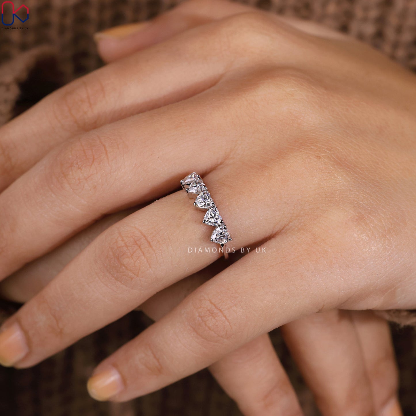 Five Stone Heart Shaped Diamond Band