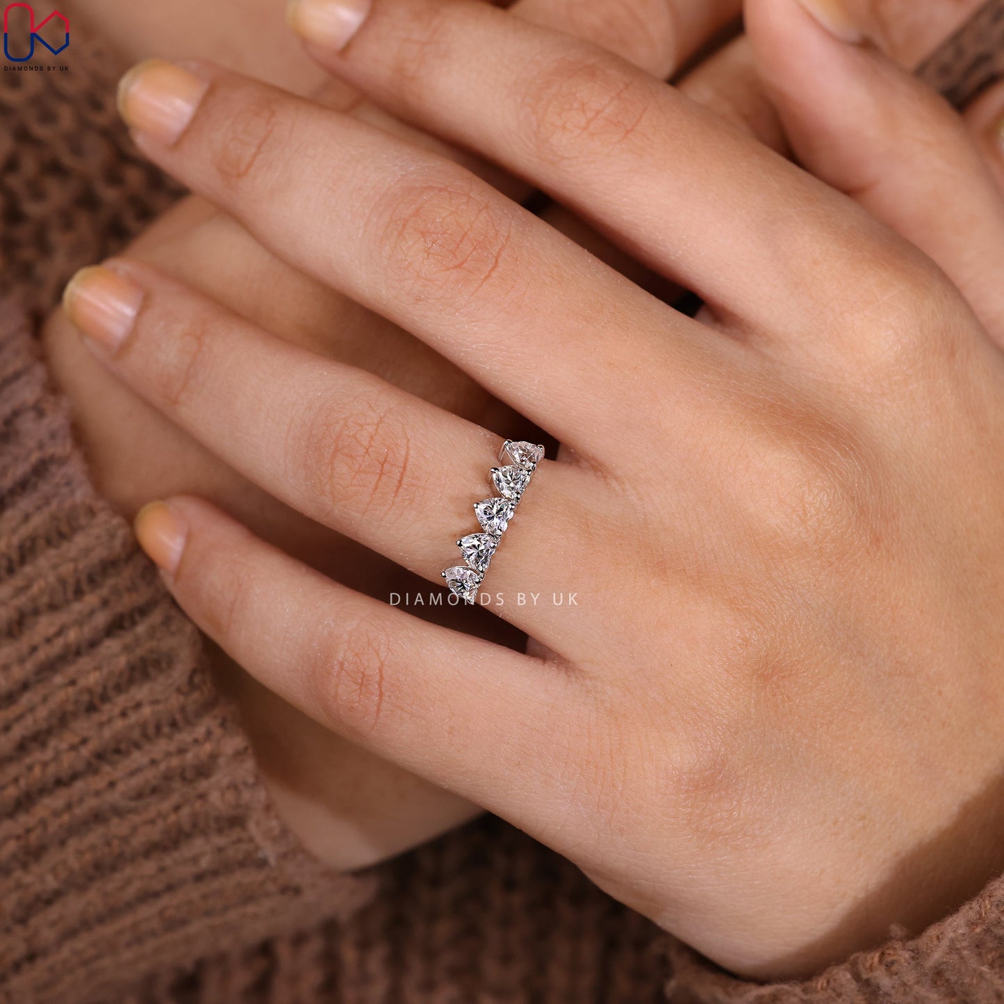 Five Stone Heart Shaped Diamond Band