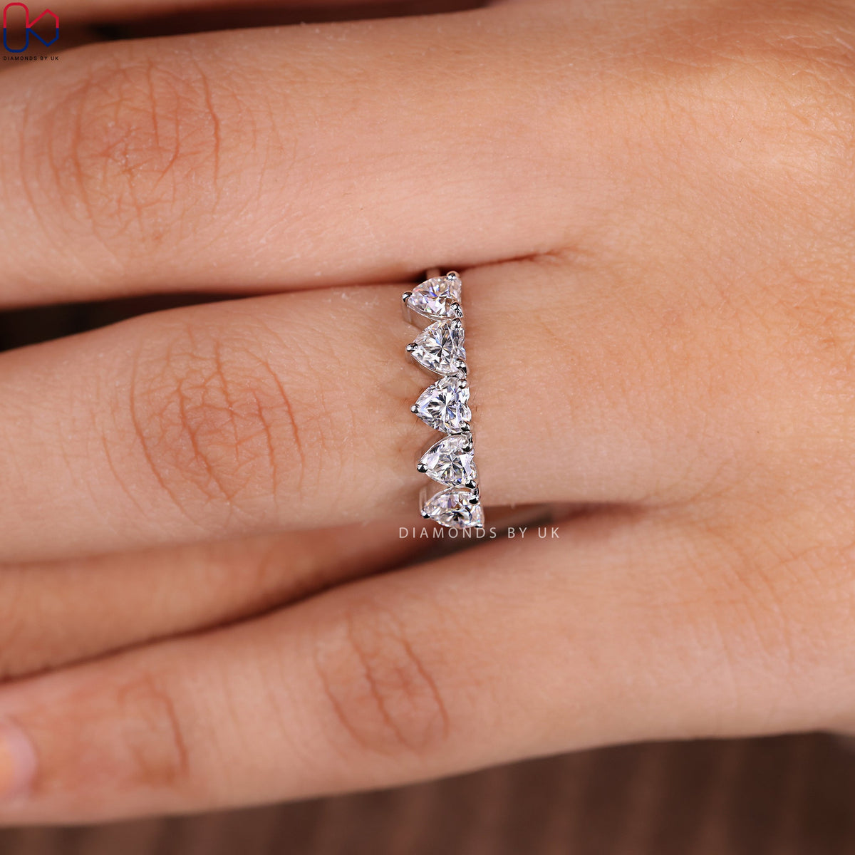 Five Stone Heart Shaped Diamond Band