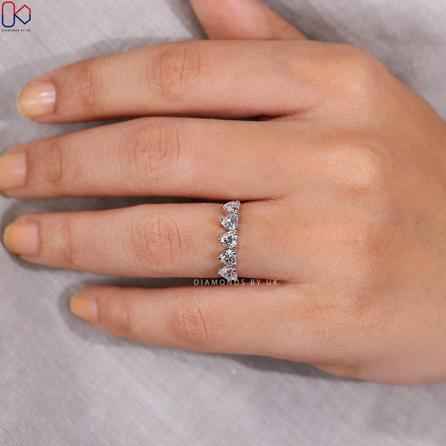 Five Stone Heart Shaped Diamond Band