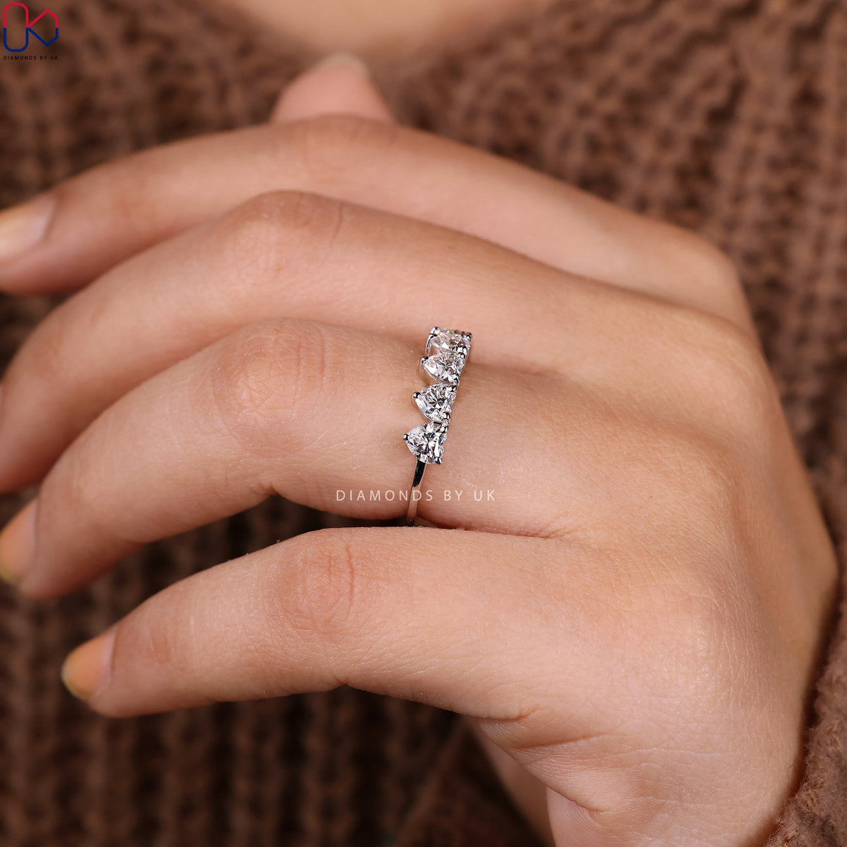 Five Stone Heart Shaped Diamond Band