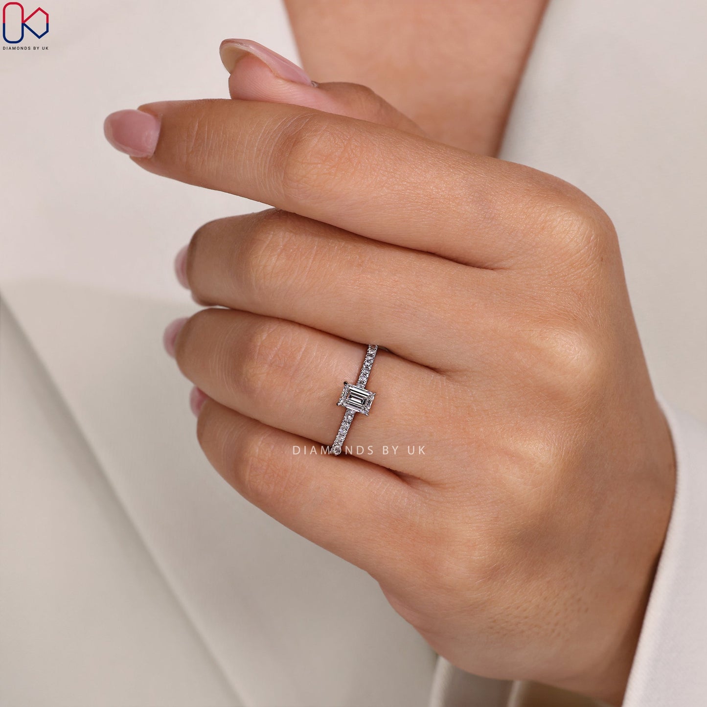 Emerald Cut Engagement Ring - Hidden Halo