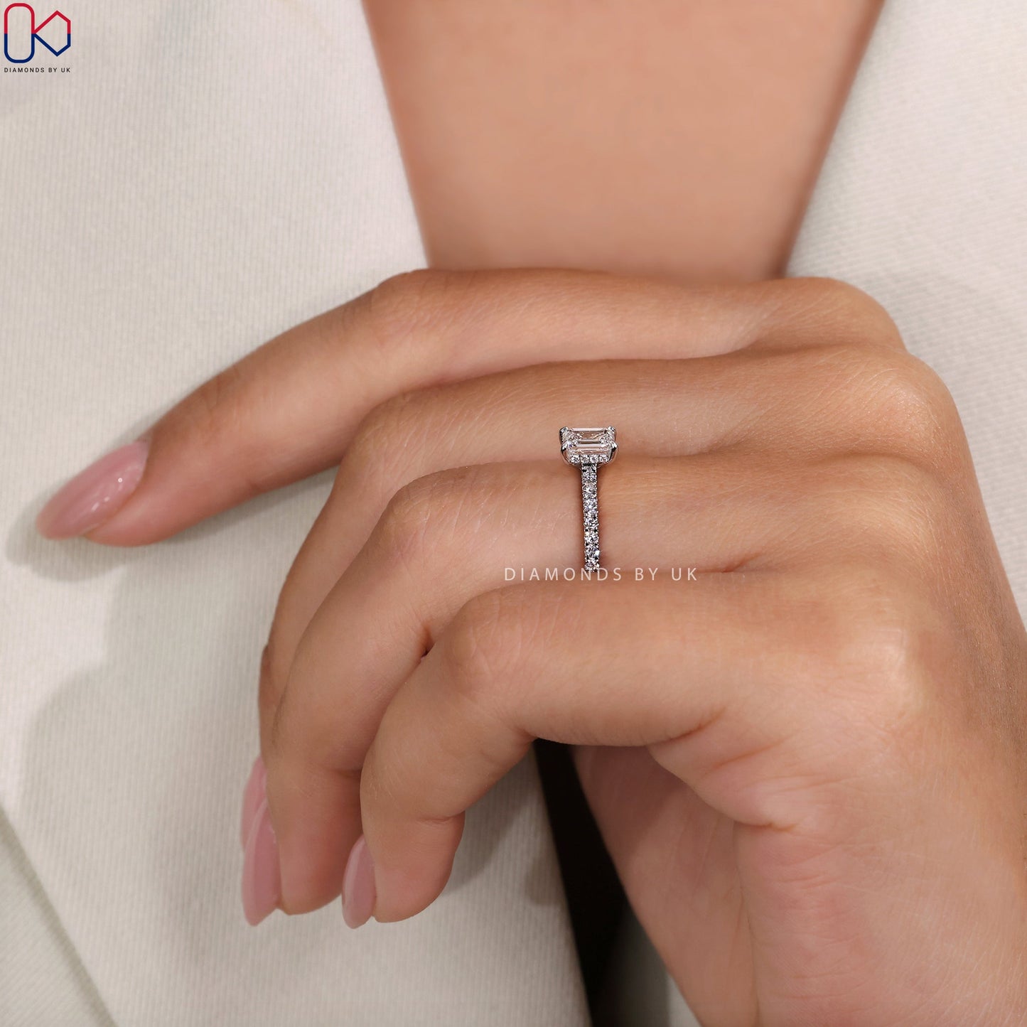 Emerald Cut Engagement Ring - Hidden Halo