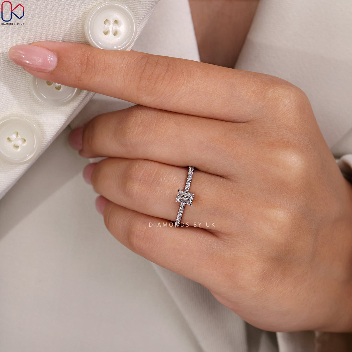 Emerald Cut Engagement Ring - Hidden Halo