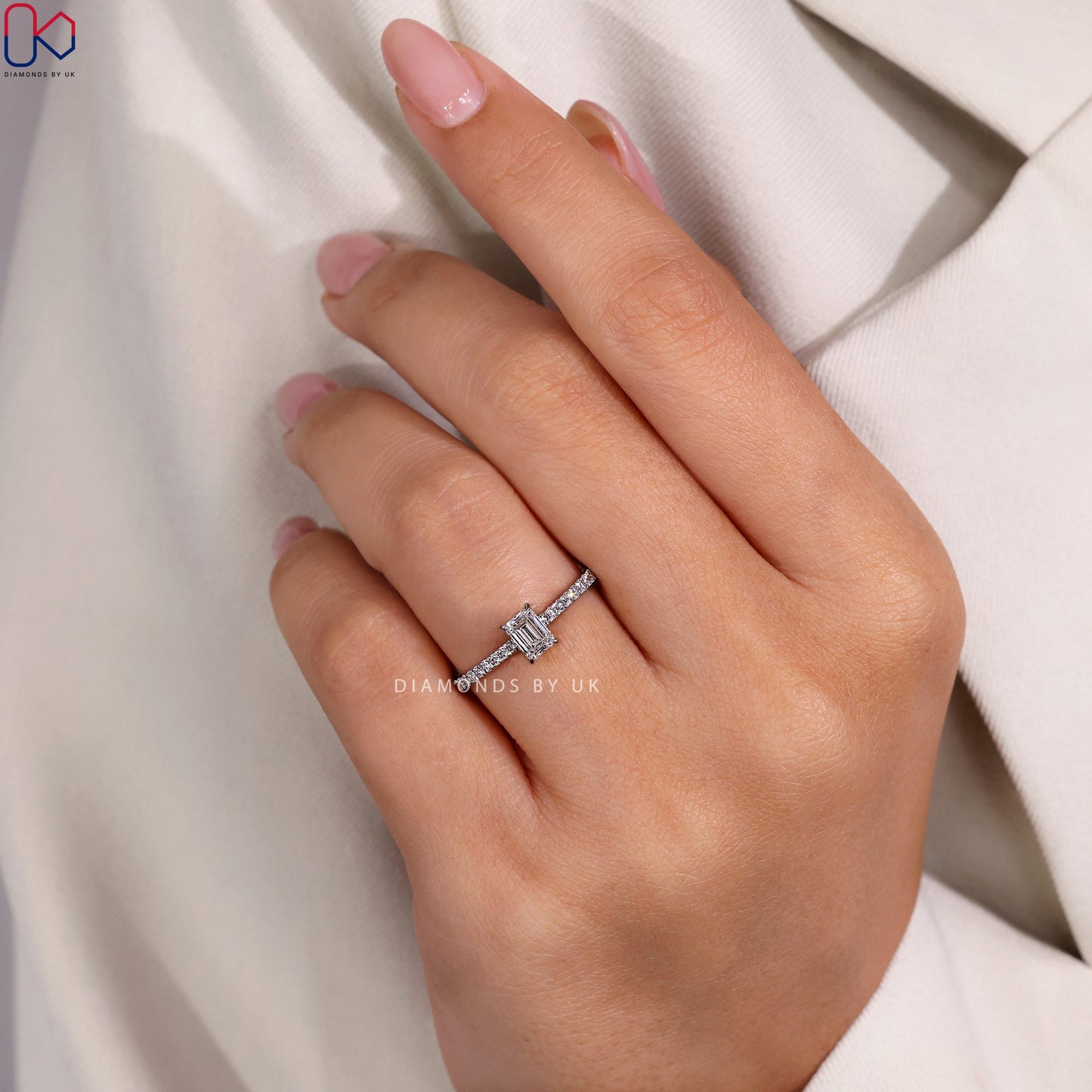 Emerald Cut Engagement Ring - Hidden Halo