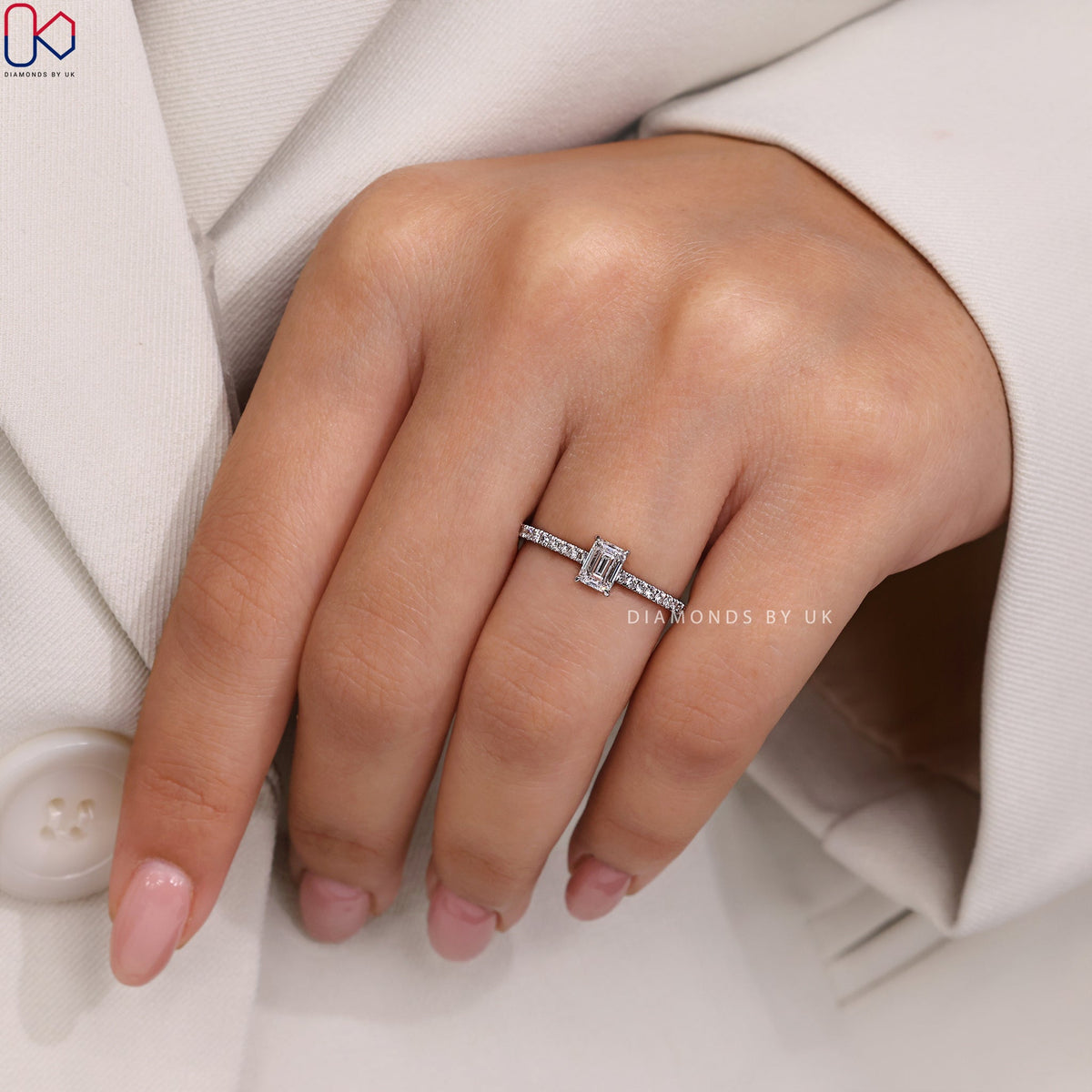 Emerald Cut Engagement Ring - Hidden Halo
