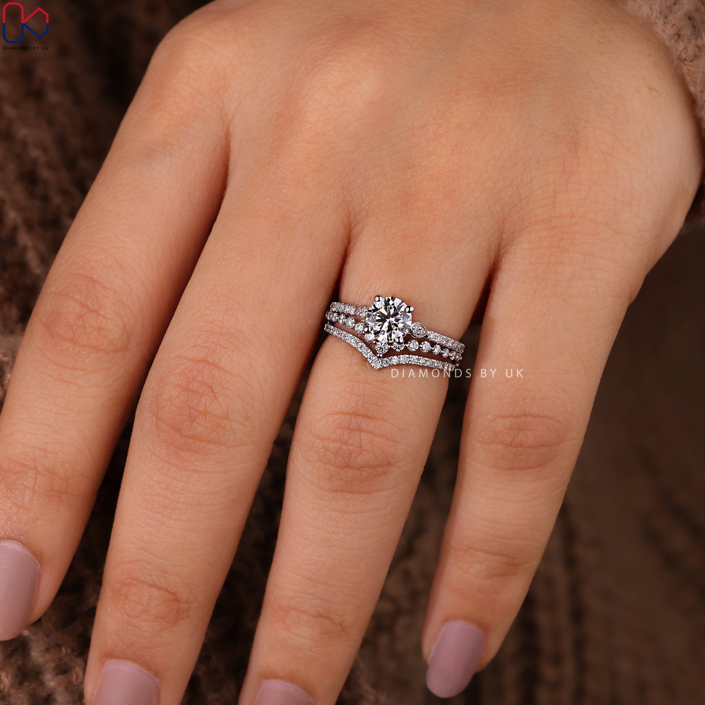 White Gold Pave Engagement Ring With Wedding Band