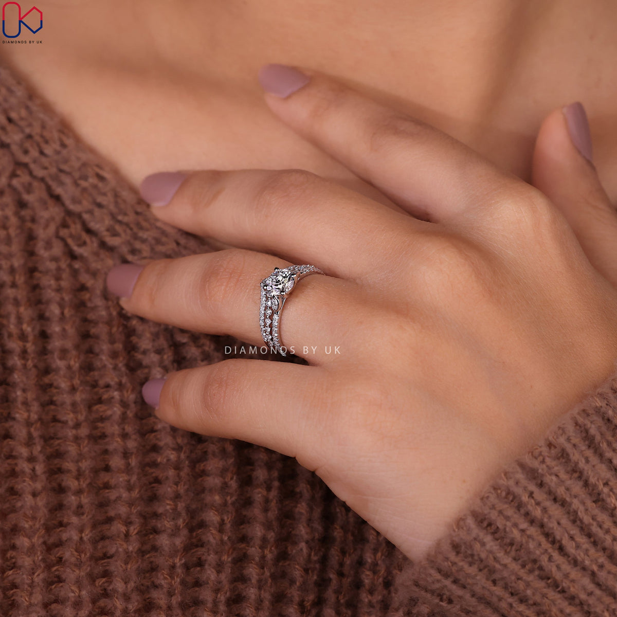 White Gold Pave Engagement Ring With Wedding Band
