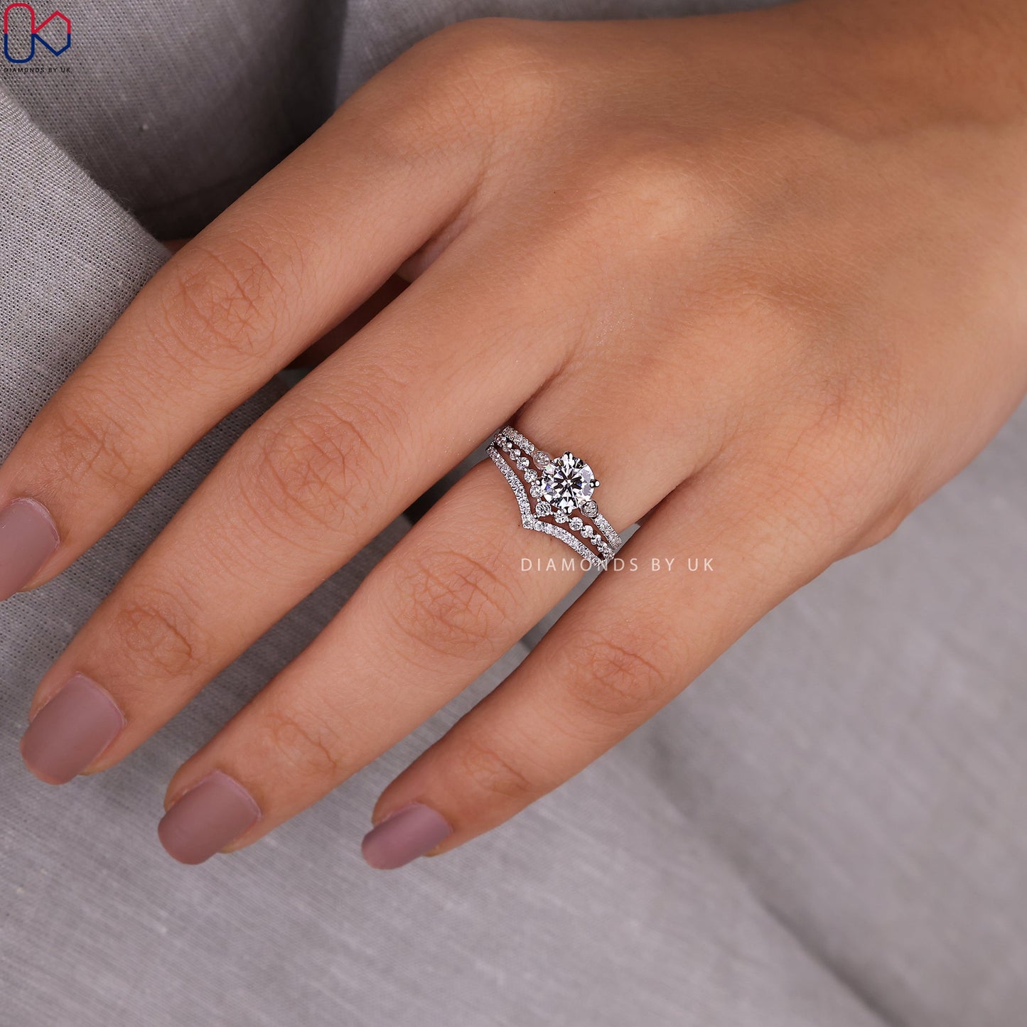 White Gold Pave Engagement Ring With Wedding Band