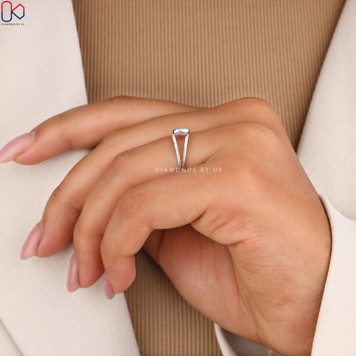 Round Cut Geometric Cuff Ring In White Gold