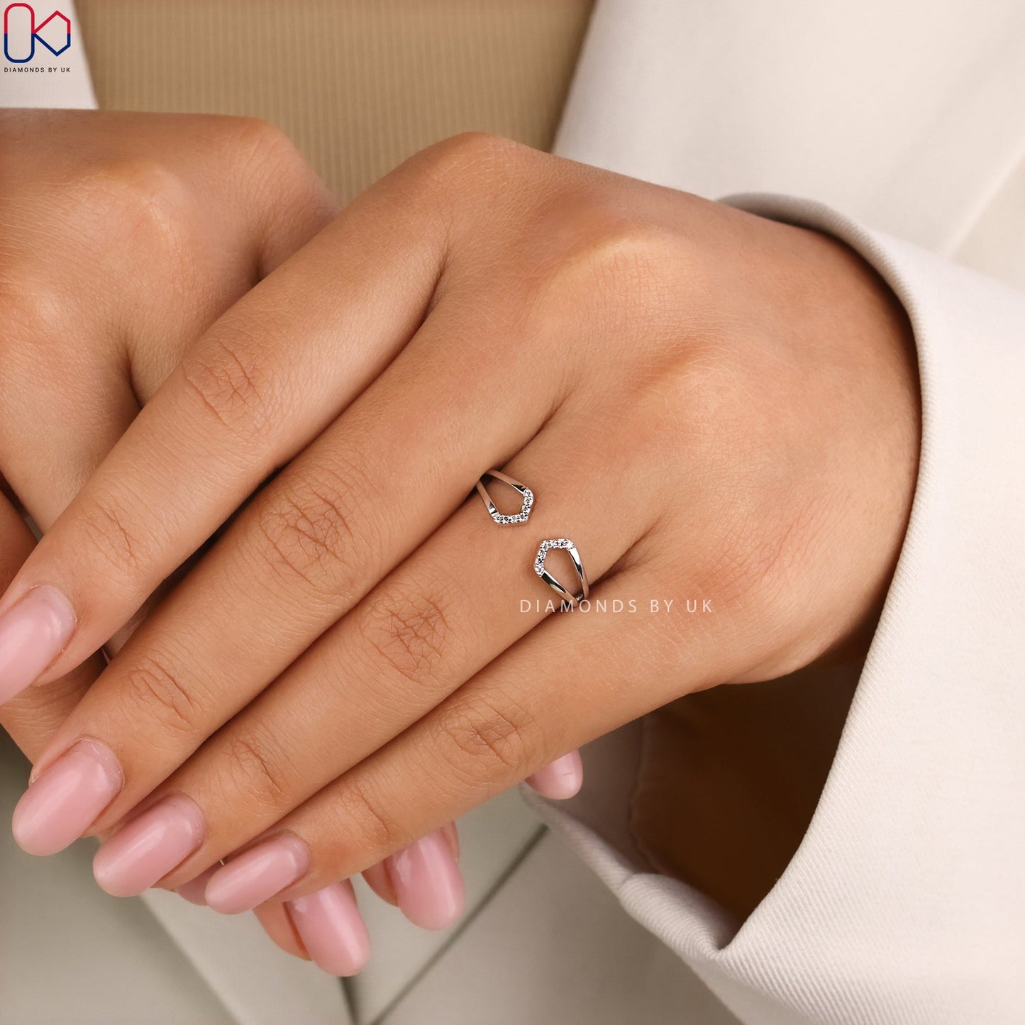 Round Cut Geometric Cuff Ring In White Gold