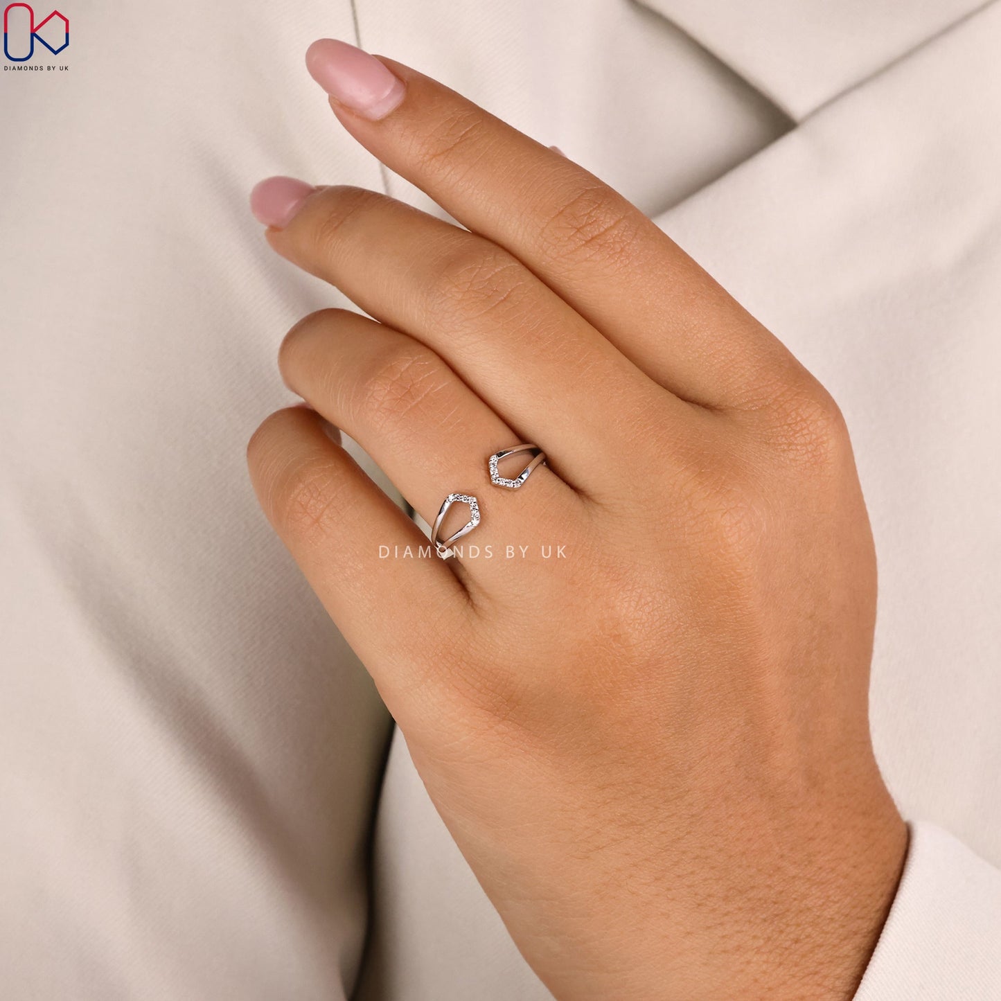 Round Cut Geometric Cuff Ring In White Gold