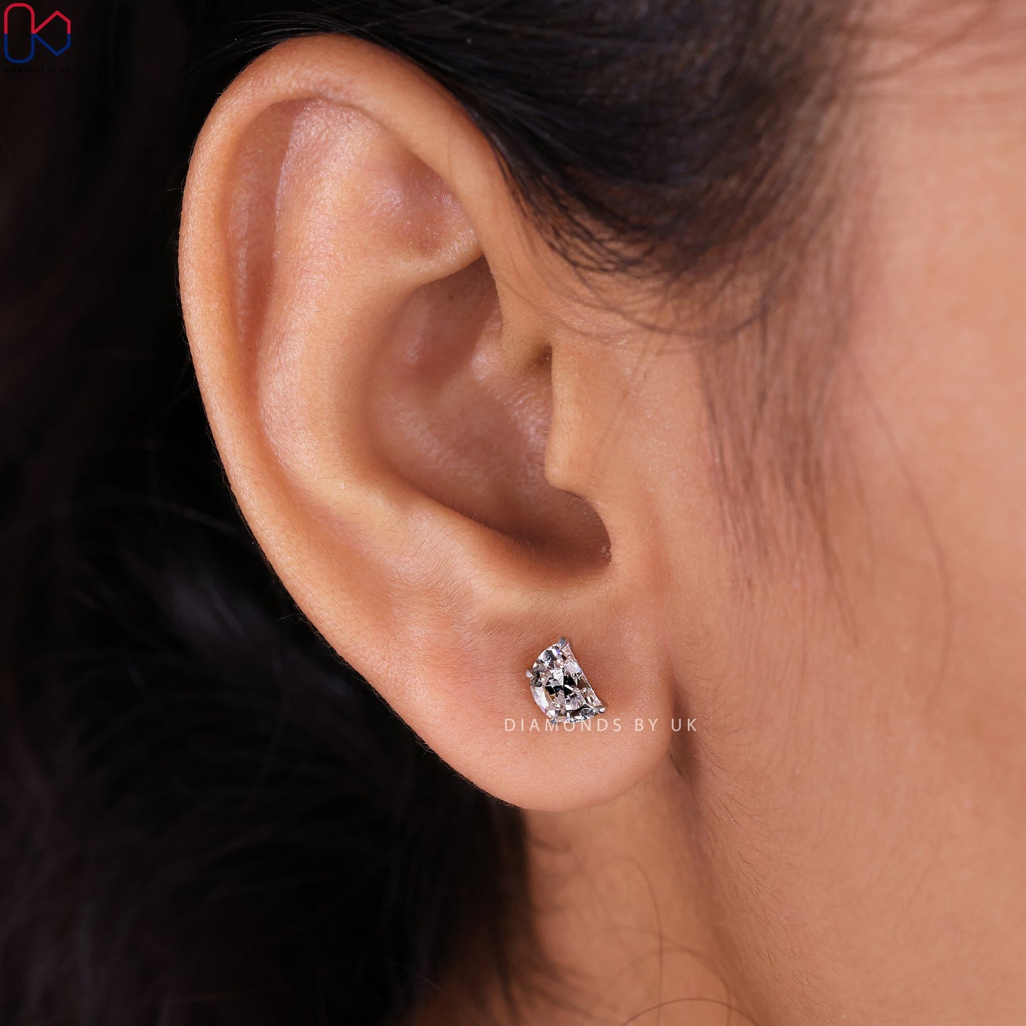 White Gold Stud Half Moon Earrings