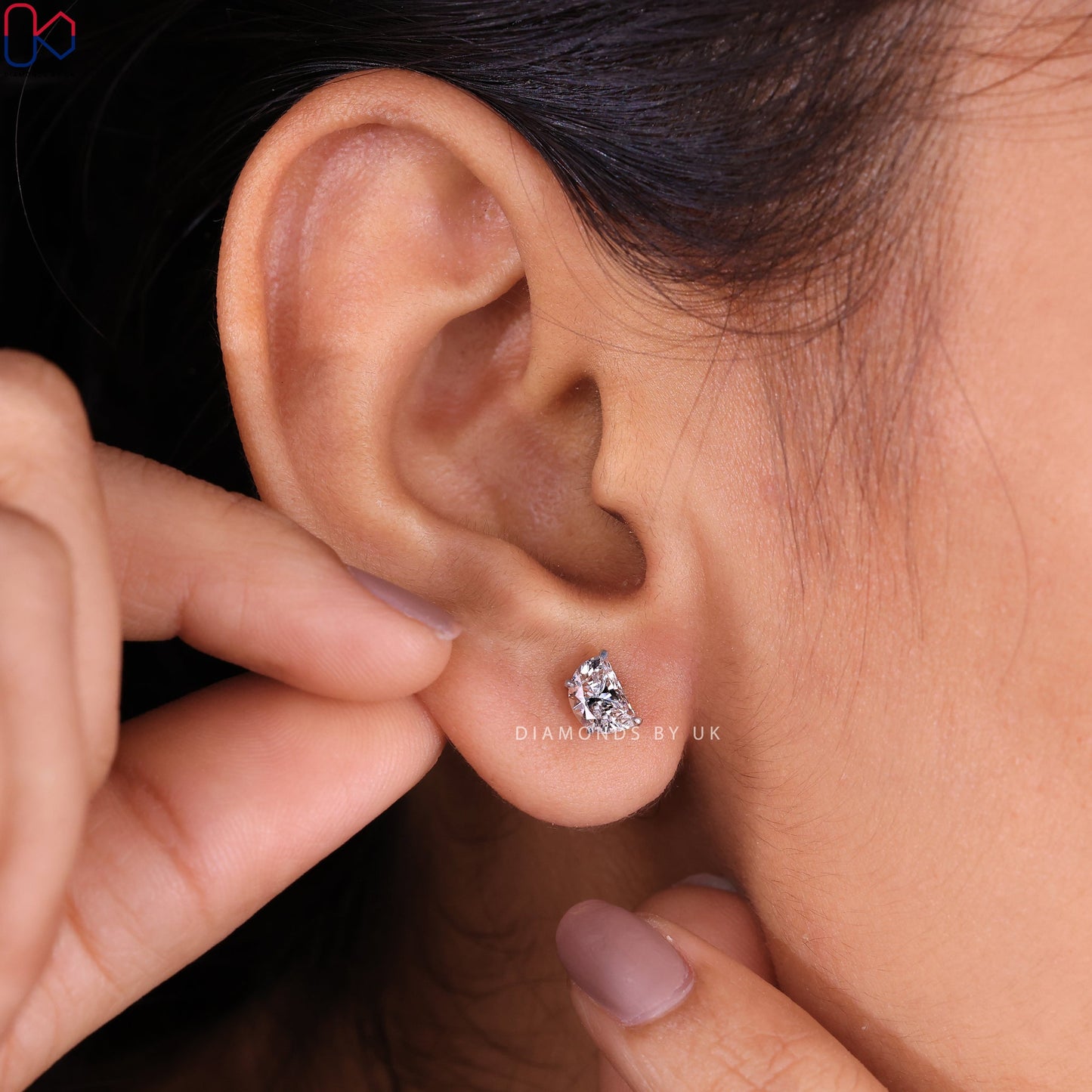 White Gold Stud Half Moon Earrings