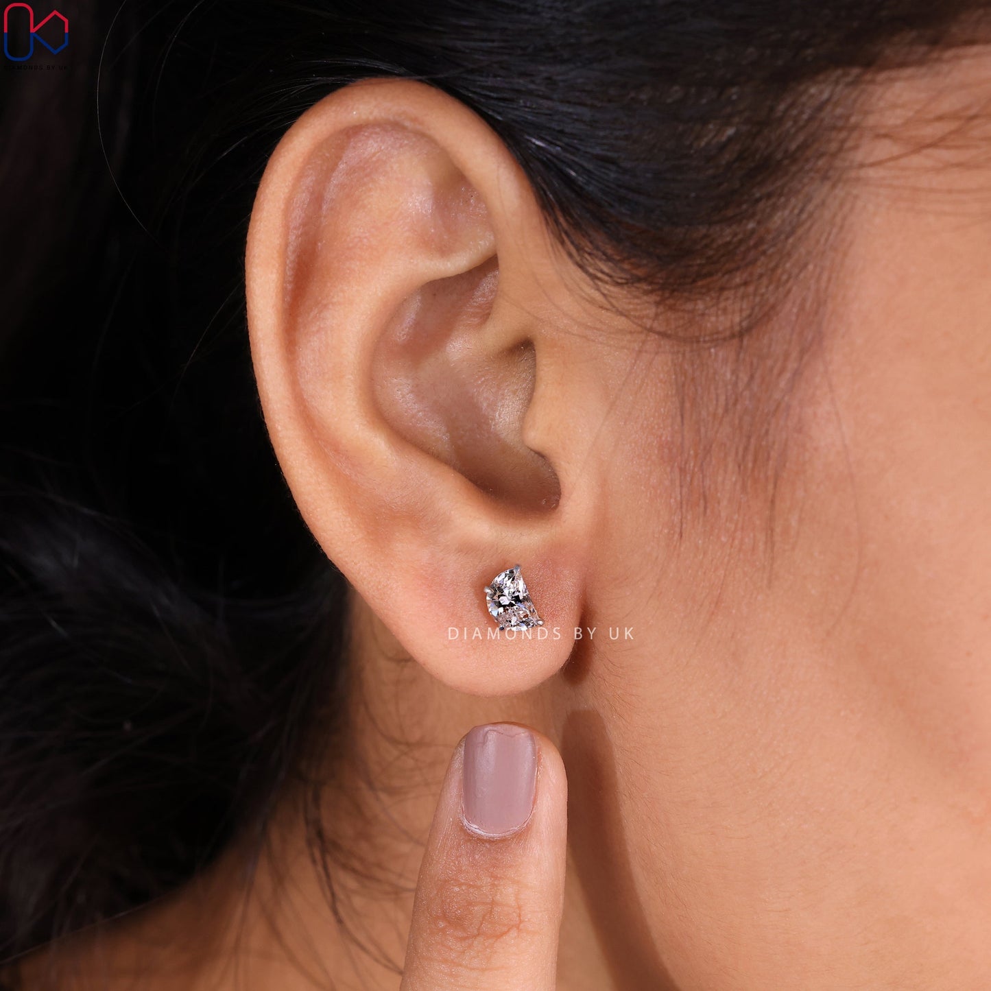 White Gold Stud Half Moon Earrings