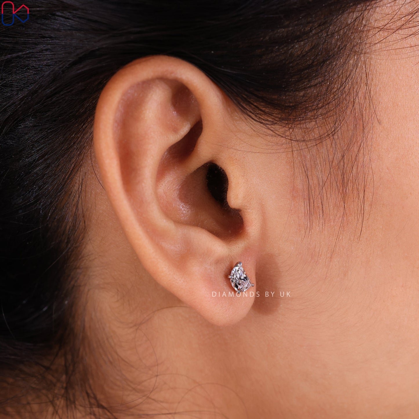 White Gold Stud Half Moon Earrings