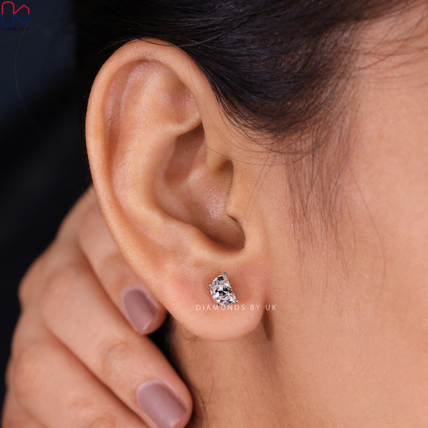 White Gold Stud Half Moon Earrings