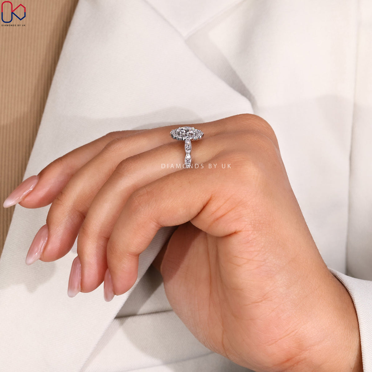 Octagon Bezel Diamond Ring in Pave Style