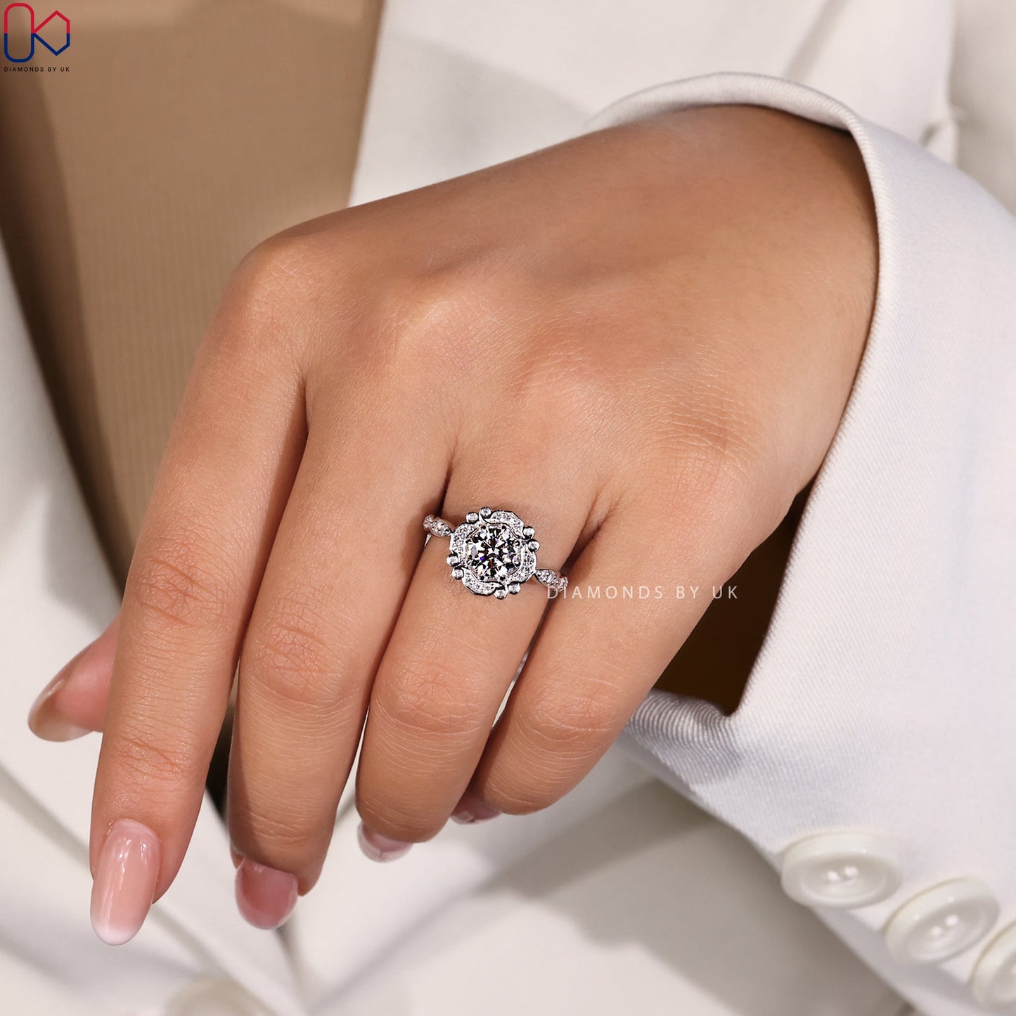 Octagon Bezel Diamond Ring in Pave Style