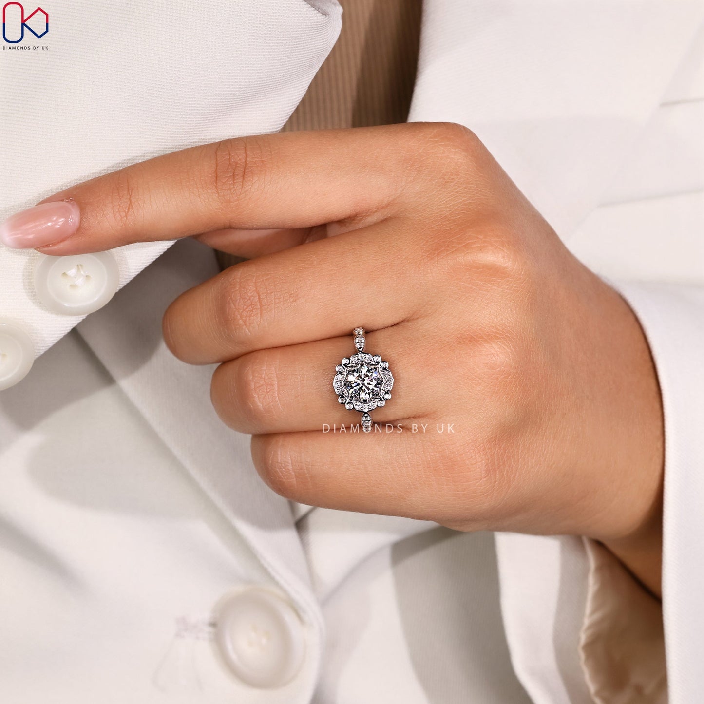 Octagon Bezel Diamond Ring in Pave Style