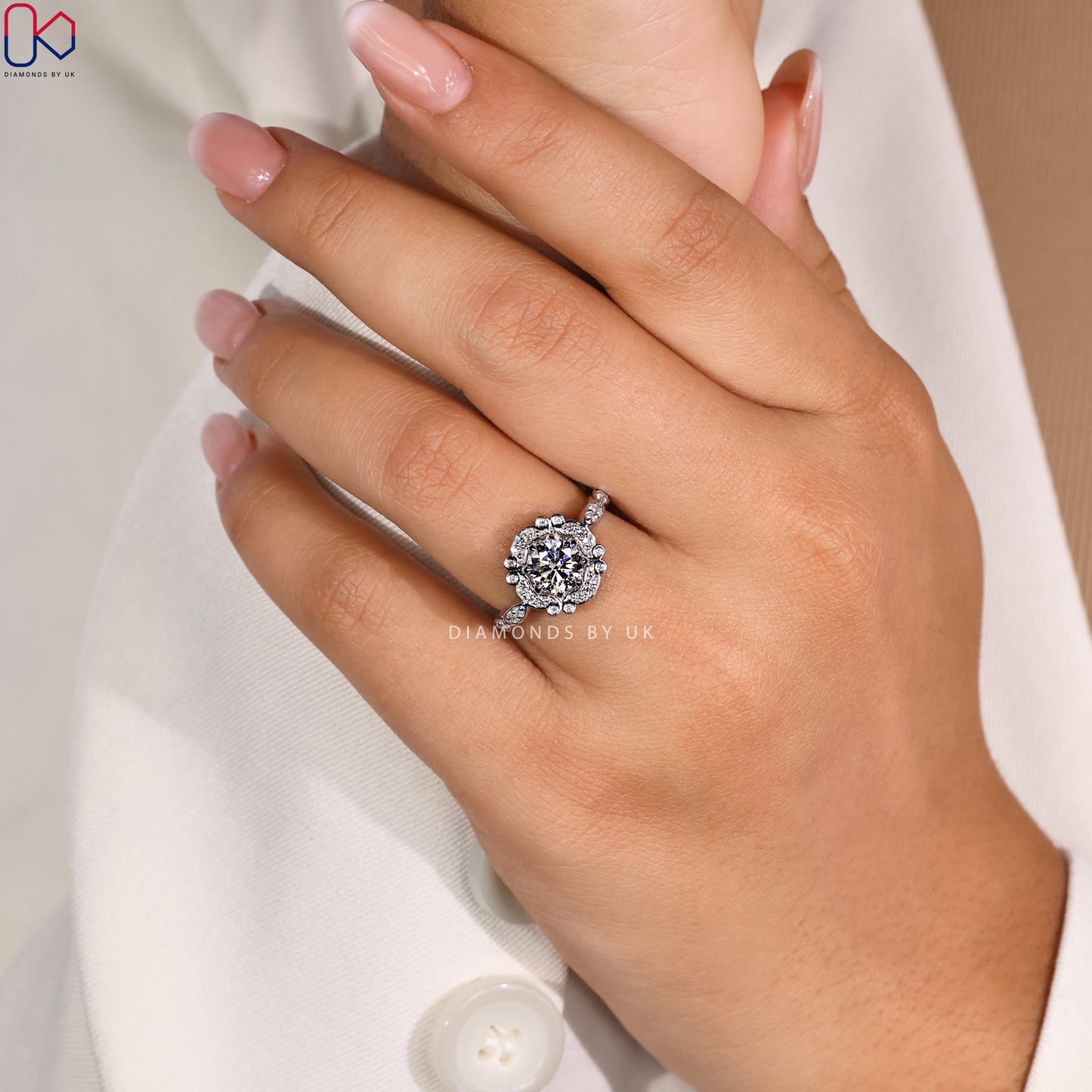 Octagon Bezel Diamond Ring in Pave Style