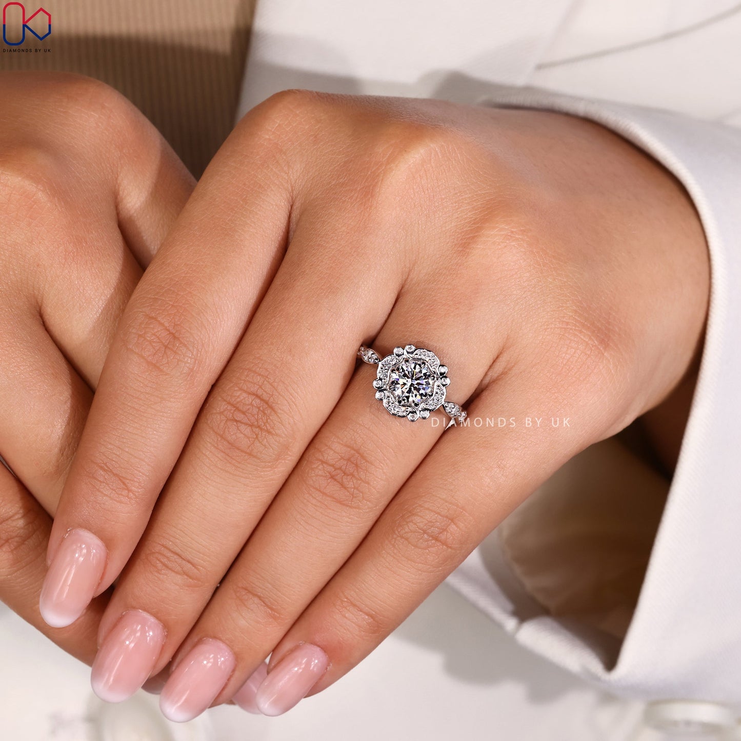 Octagon Bezel Diamond Ring in Pave Style