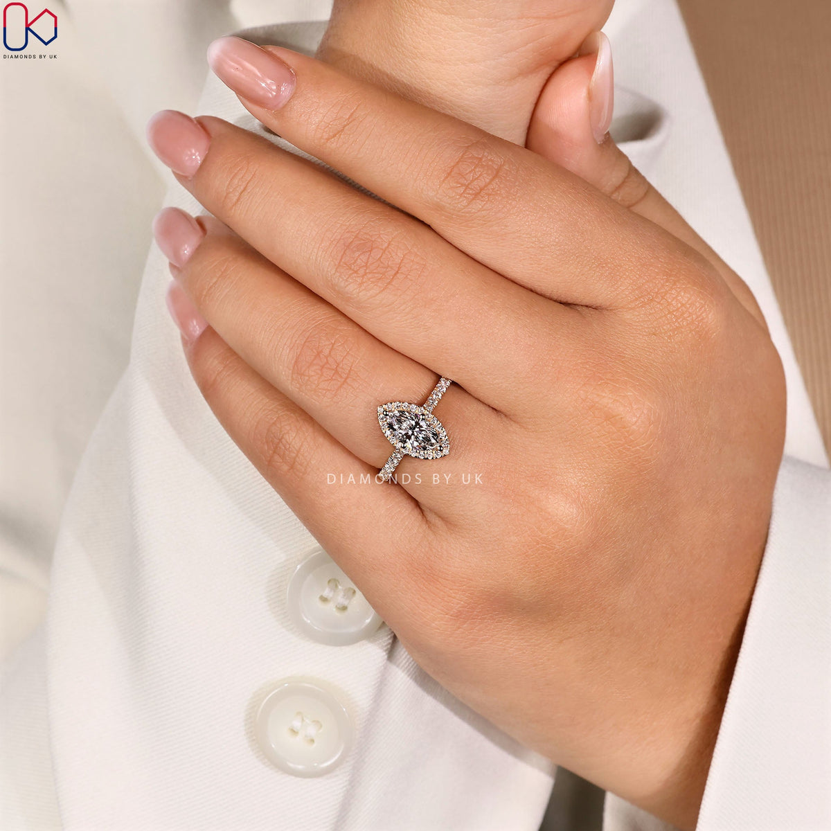 Marquise Diamond Engagement Ring With Halo Setting