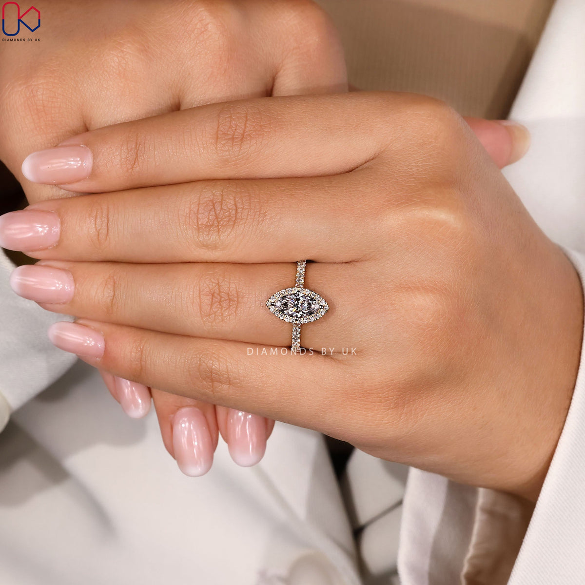 Marquise Diamond Engagement Ring With Halo Setting