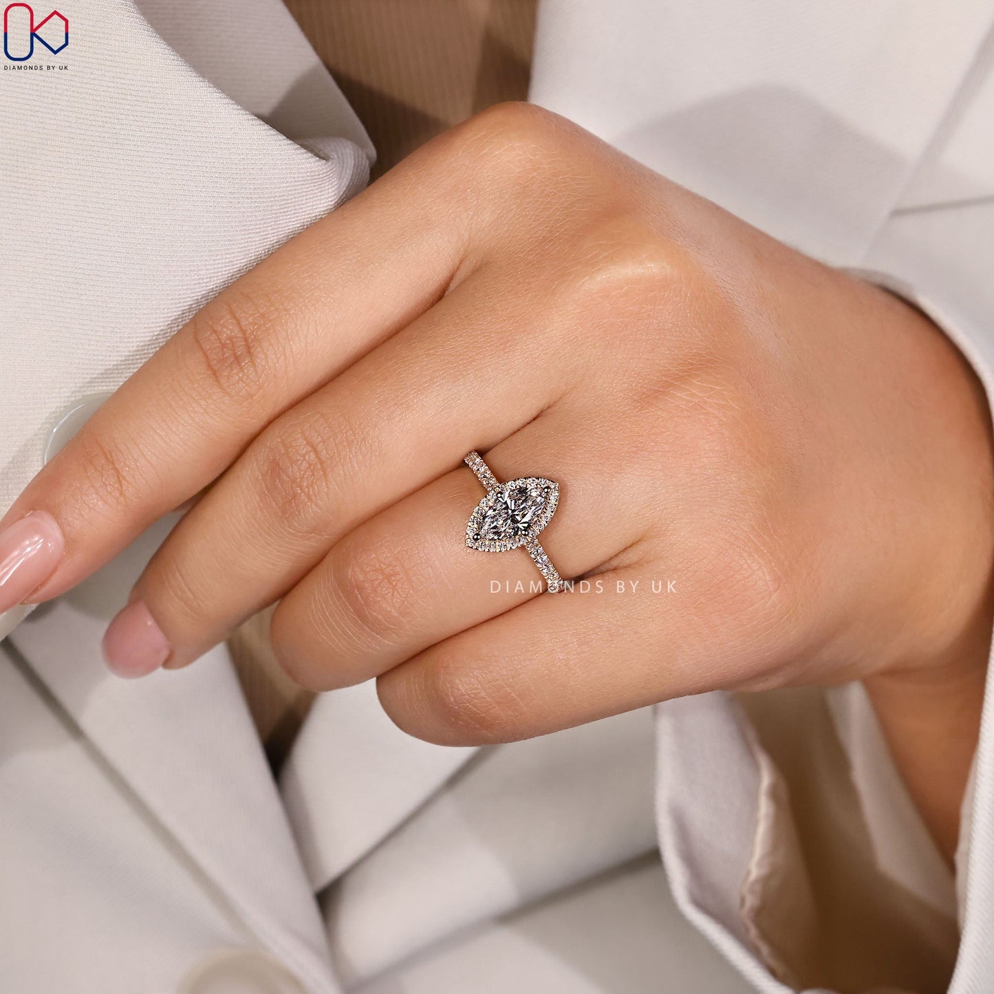 Marquise Diamond Engagement Ring With Halo Setting
