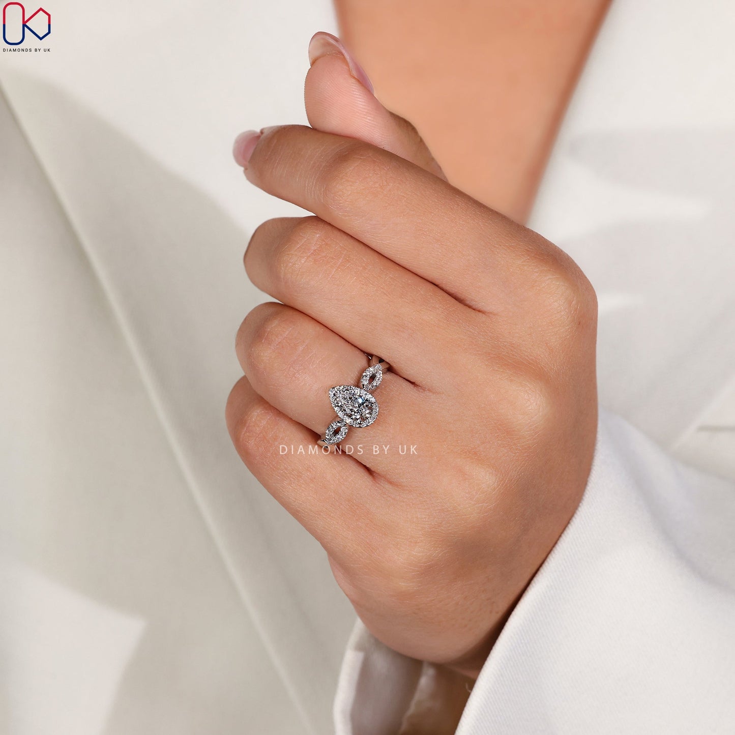 Pear Halo Engagement Ring - Twisted Pave