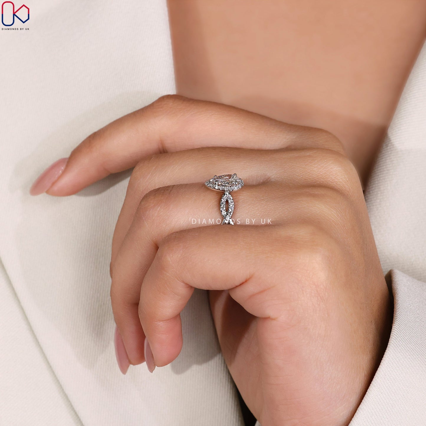 Pear Halo Engagement Ring - Twisted Pave