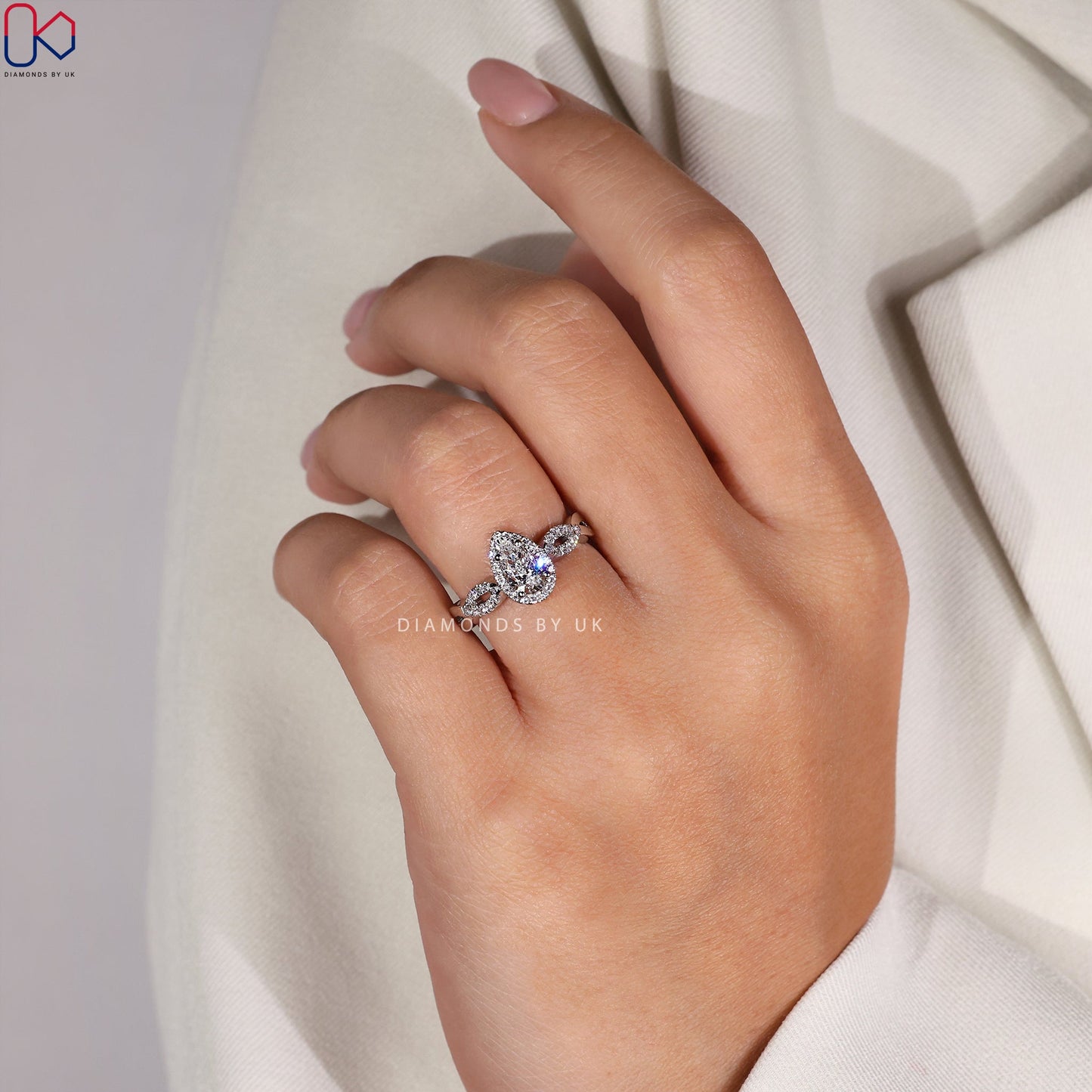 Pear Halo Engagement Ring - Twisted Pave