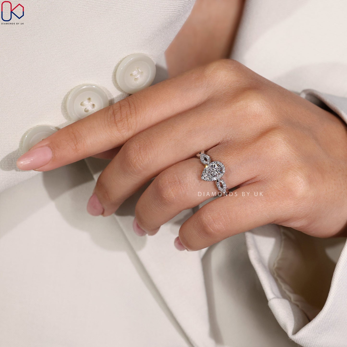 Pear Halo Engagement Ring - Twisted Pave