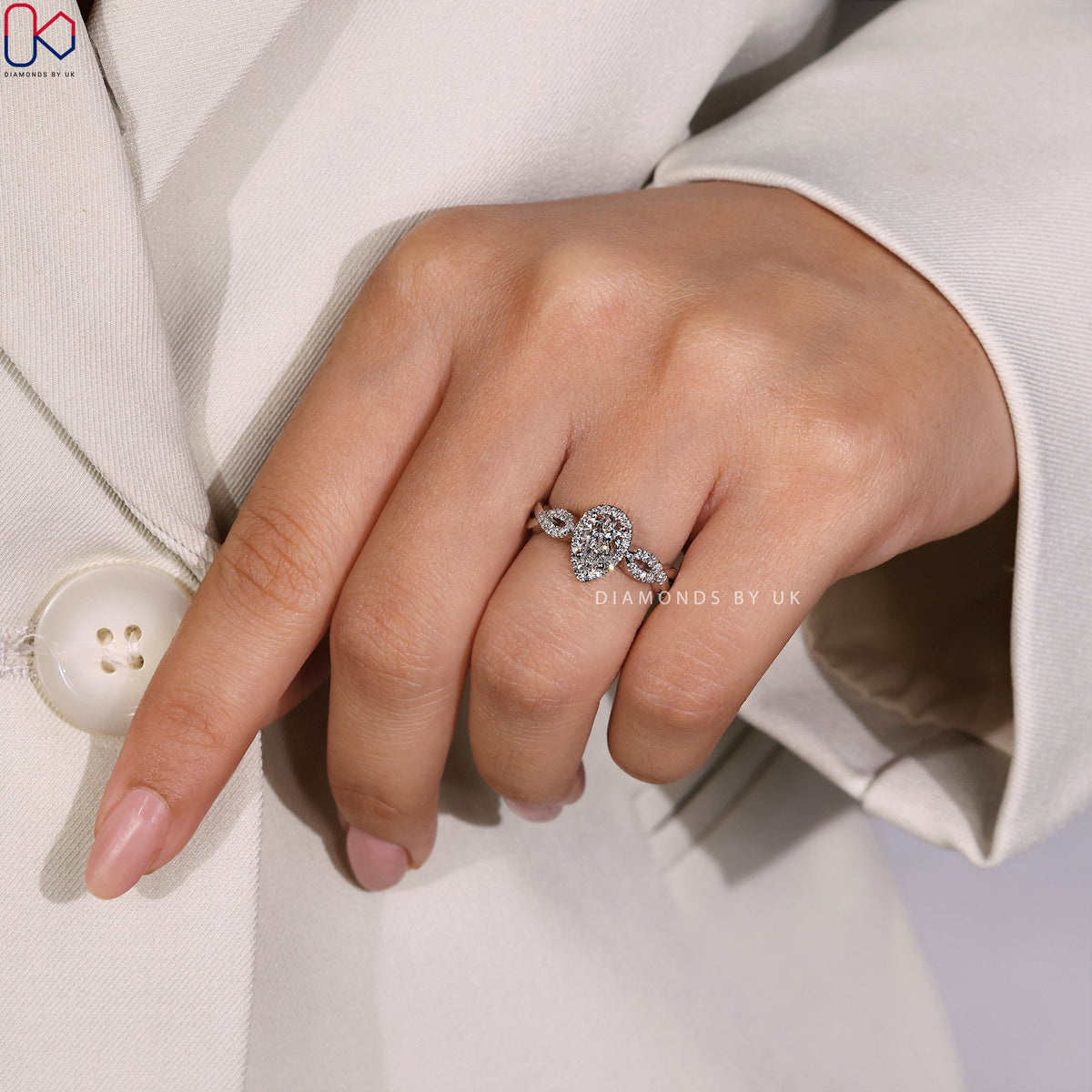 Pear Halo Engagement Ring - Twisted Pave