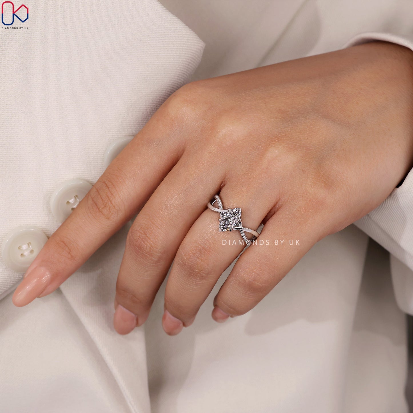 Marquise Cut Diamond Ring - Twisted Pave Style