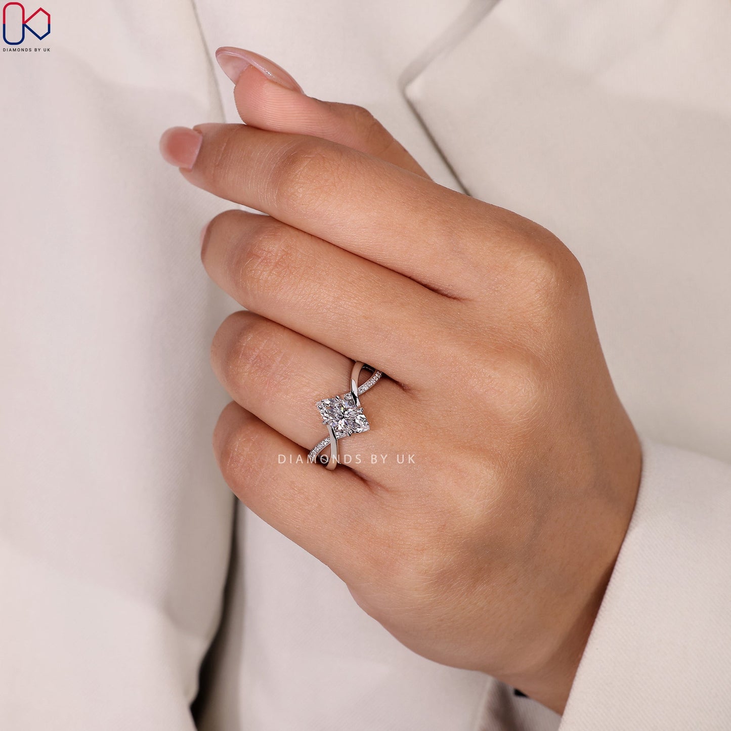 Marquise Cut Diamond Ring - Twisted Pave Style