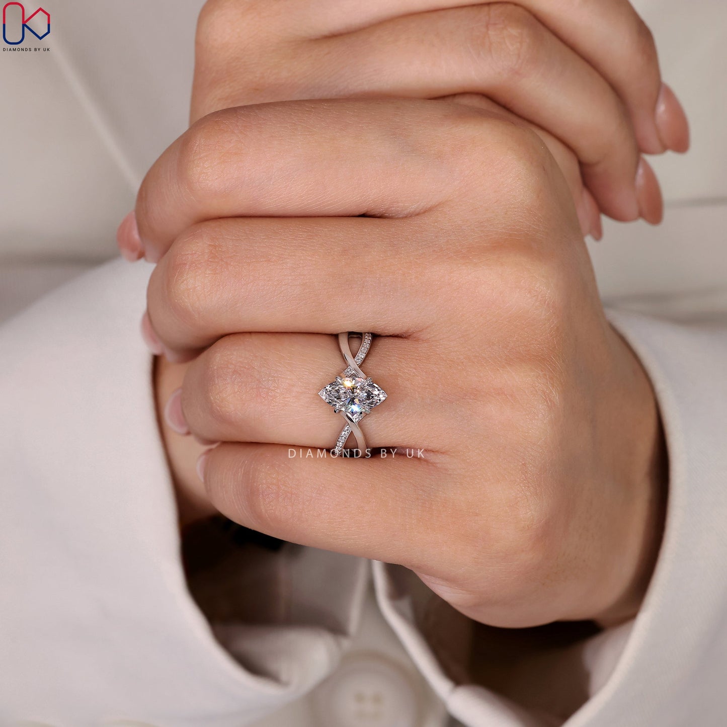 Marquise Cut Diamond Ring - Twisted Pave Style