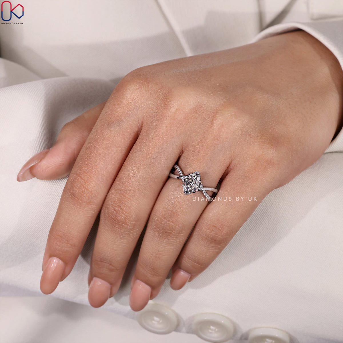 Marquise Cut Diamond Ring - Twisted Pave Style