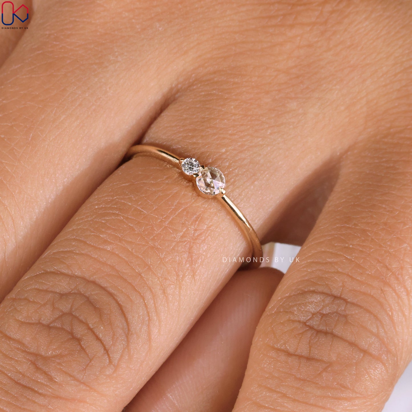 Round Rose Cut Two Stone Ring