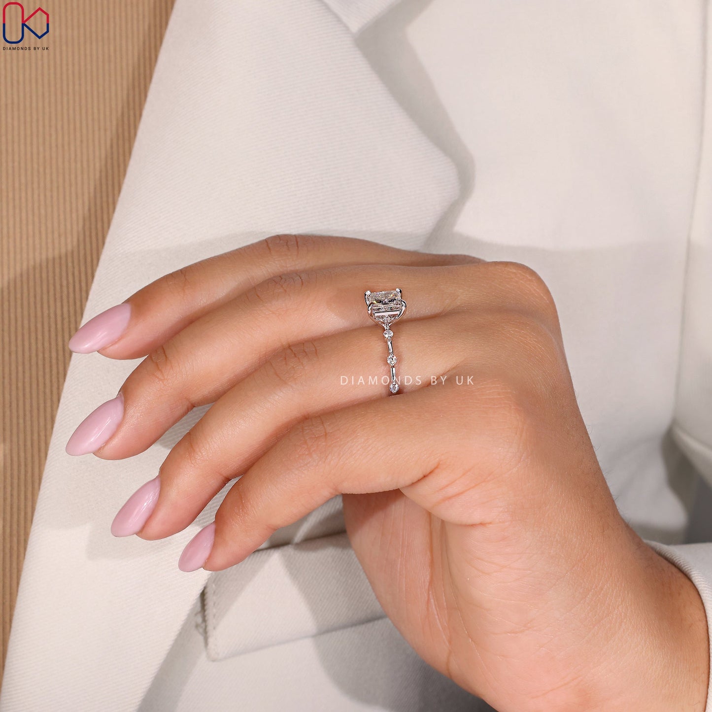 Princess Cut Diamond Engagement Ring - Distance Pave