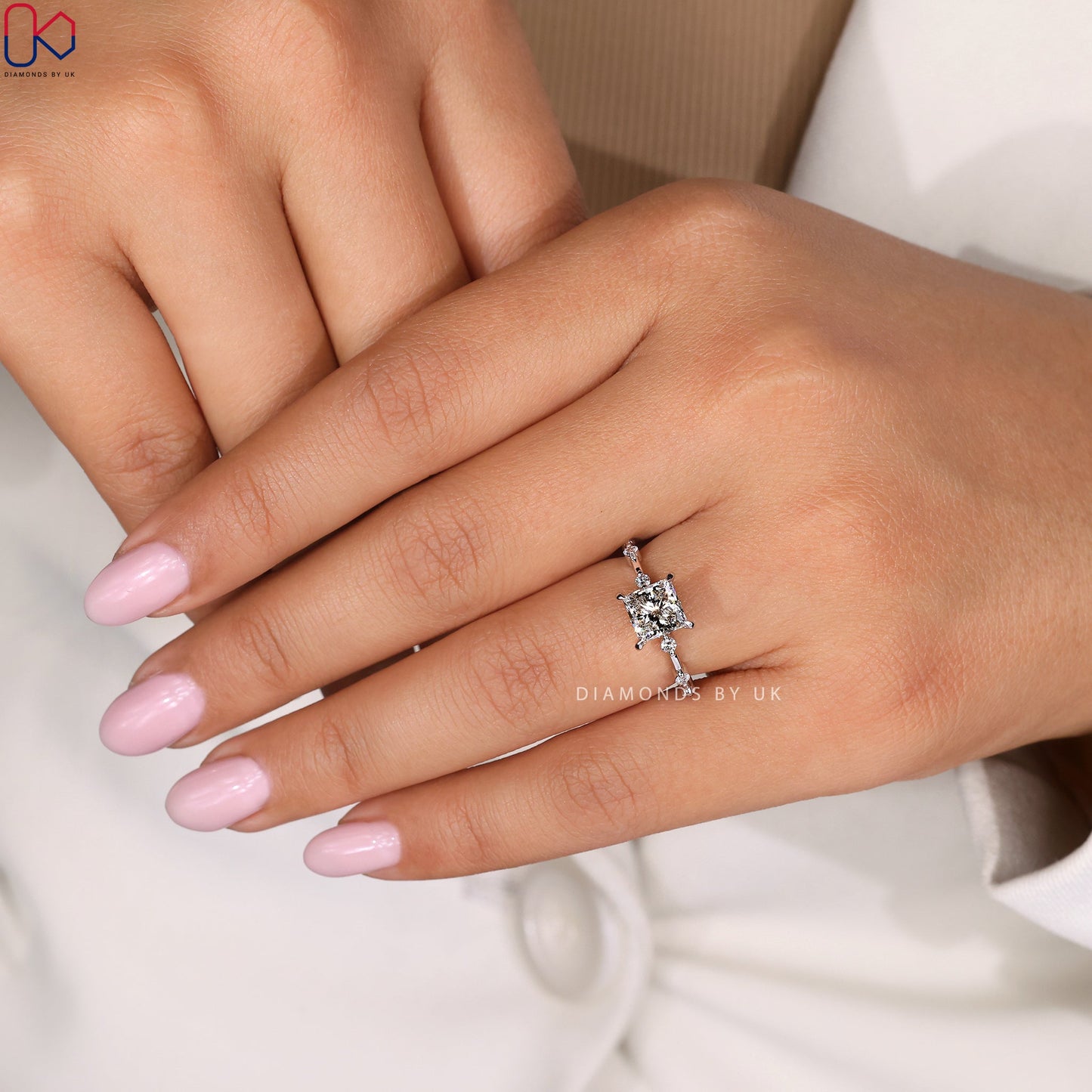 Princess Cut Diamond Engagement Ring - Distance Pave