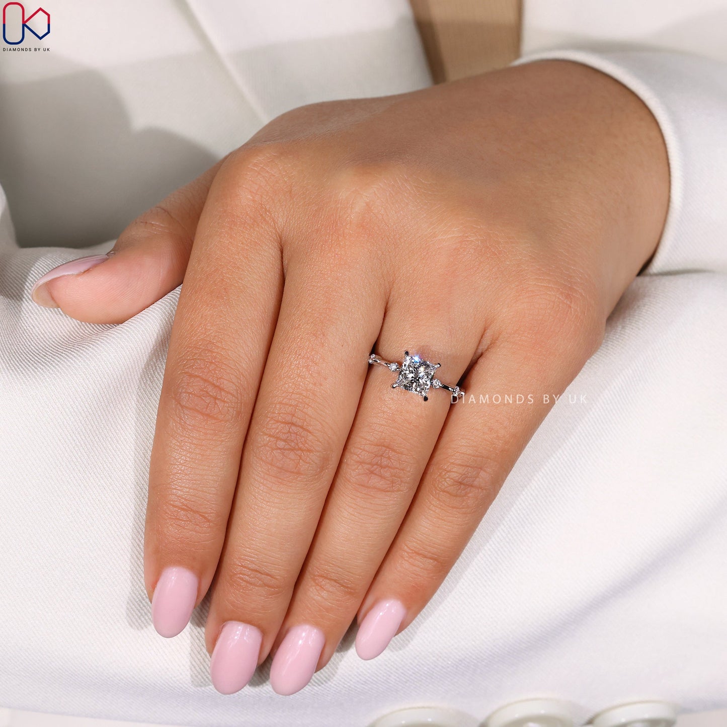 Princess Cut Diamond Engagement Ring - Distance Pave