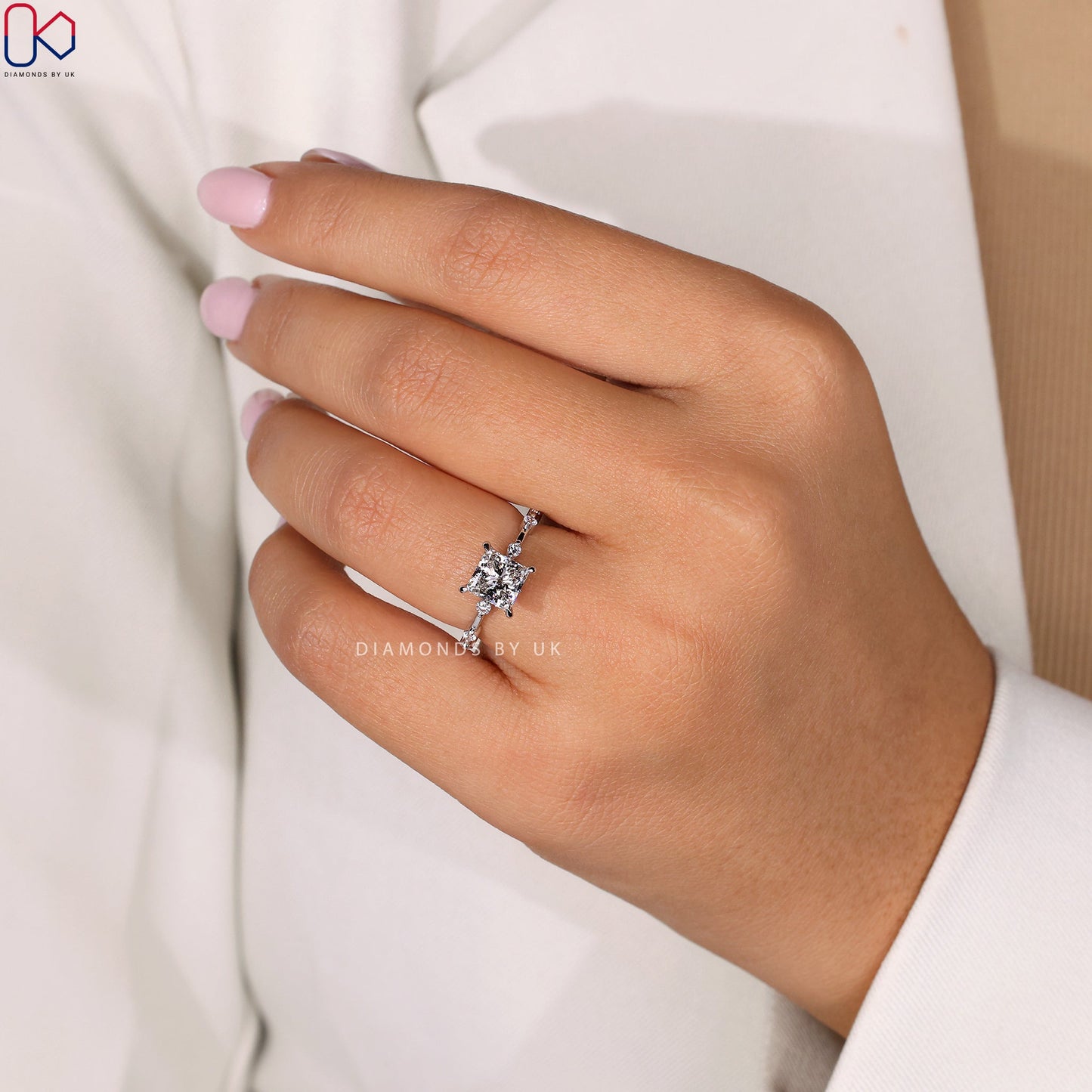 Princess Cut Diamond Engagement Ring - Distance Pave